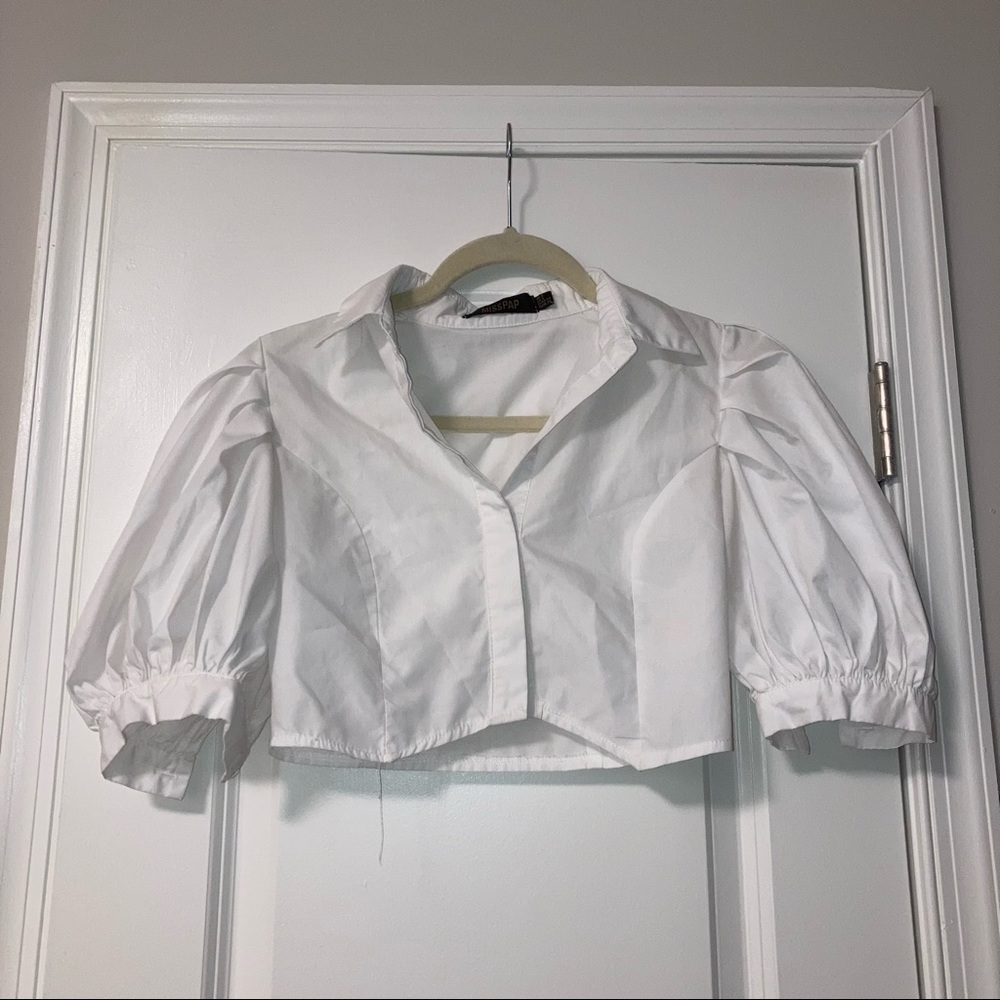 Misspap White Cropped Button Down Top